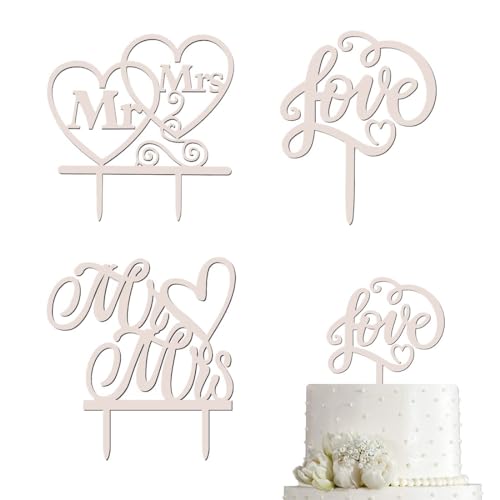 3 Stück Kuchendekoration, Cake Topper Hochzeit Torten Topper Herz Mr Mrs Tortenstecker Holz Kuchen Topper Hochzeitstorte Topper Tortendeko Hochzeit von EOUIAV