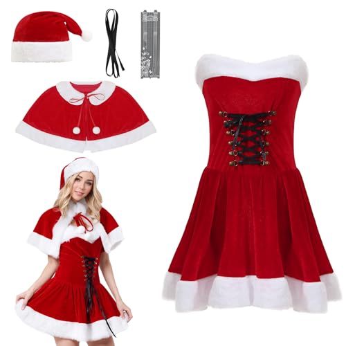 EOZY Damen Frau Weihnachtsmann Kostüm Mädchen Rotes Kleid Weihnachten Outfits mit Xmas Hut von EOZY