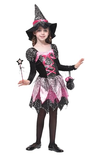 EOZY Kostüm Kleine Hexe Fee Mädchen Halloween Kostüm Cosplay Kleid Tutu Kinder Magische Schläger (4-6 Jahre) - Größe M (110-120 cm) von EOZY