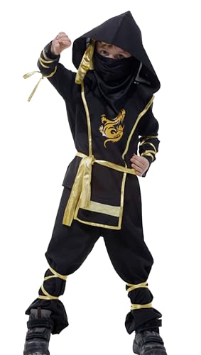 EOZY Ninja Kostüm für Kinder 4-12 Jahre alt,Halloween Kampfsport Ninja Kostüme für Kinder Schwarz und Gold für Halloween Karneval,Cosplay von EOZY