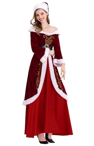 EOZY - Weihnachtsmann-Kostüm für Erwachsene, Set Weihnachtsmann-Kostüm, komplettes Kostüm, rotes Kleid für Weihnachten (Damen, Höhe 160-165 cm) von EOZY