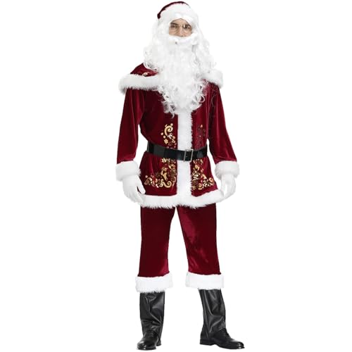 EOZY - Weihnachtsmann-Kostüm für Erwachsene, Set Weihnachtsmann-Kostüm, komplettes Kostüm, rotes Kleid für Weihnachten (Herren, Höhe 160-165 cm) von EOZY