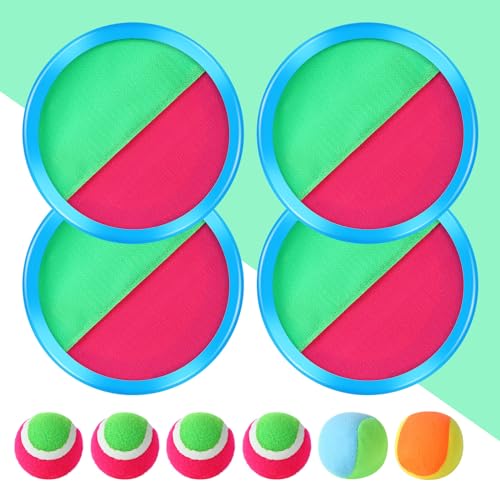 EPCHOO Klettballspiel, Klettball Set mit 4 Klett Ball Paddle und 6 Klettball Klettballspiel für Kinder wurf- und Fangspiel, Strandspielzeug Klettball für Party, Garten, Innen und Außen von EPCHOO