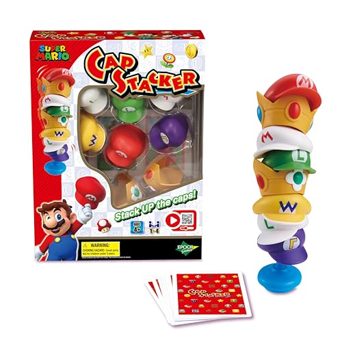 EPOCH Games 7554 Super Mario Cap Stacker, Super Mario Spiel, Geschicklichkeitsspiel, Brettspiel für Kinder ab 4 Jahren, Steckspiel von EPOCH Games