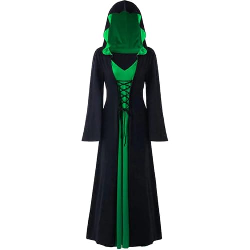 EPOKNQ Renaissance Mittelalter Kostüm Kleid Halloween Vintage Hexenkleid Frauen Halloween Vampir Hexe Kapuzenkostüm (Grün, 3XL) von EPOKNQ