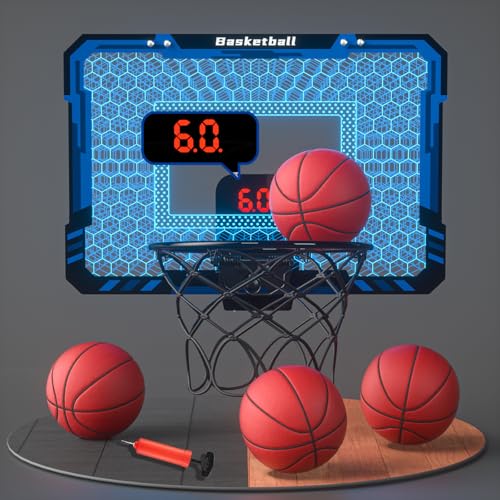 EPPO Basketballkorb für Kinder, automatischer Basketballkorb für den Innenbereich mit LED-Licht, Mini Basketballkorb für die Tür mit 4 Bällen, Basketball-Geschenke für Jungen ab 4 5 6 7 8 9 10 Jahren von EPPO