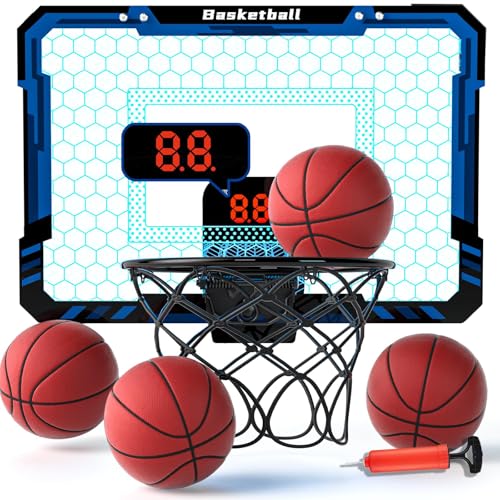 EPPO Basketballkorb für Kinder, automatischer Basketballkorb für den Innenbereich mit LED-Licht, Mini Basketballkorb für die Tür mit 4 Bällen, Basketball-Geschenke für Jungen ab 4 5 6 7 8 9 10 Jahren von EPPO