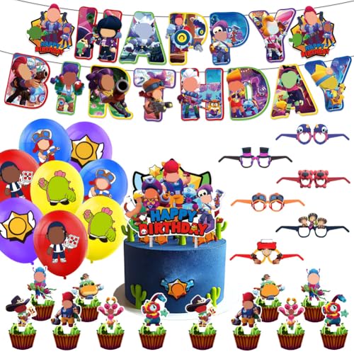 EPXOIQC 36pcs Wilderness Schlägerei Kindergeburtstag,Brawlers Geburtstag Deko Party mit Brawler Partybrille Luftballon Geburtstag Cake Decoration fur Kinder Birthday Decorations von EPXOIQC