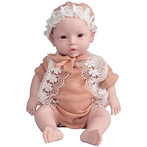 EQAIWUJIE 47 cm Silikon Reborn Puppe Ganzkörper Silikon Neugeborene Baby echte Reborn Baby Puppe Mädchen (Beige, 47 cm) von EQAIWUJIE