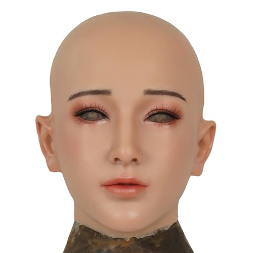 EQAIWUJIE Realistic Silicone Mask Silikon-Kopfmaske für Crossdresser Transgender Cosplay Halloween Masquerade (Tan) von EQAIWUJIE