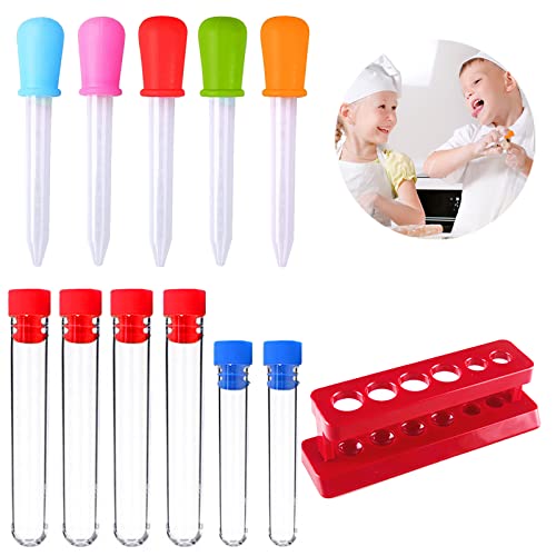 Dropper Pipette Silikon 5 ML für Kinder Wasser spielen und Candy Gummy Making, Kunststoff Reagenzglas Aufnahmen mit Ständer für Kinder kreative wissenschaftliche Experimente (Packung mit 12 Stück) von EQLEF