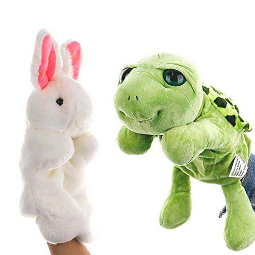 EQLEF Handpuppe Hase für Kinder und Erwachsene, süße Handpuppen Tiere Hase und Schildkröte lustiges Lernspielzeug für Geschichtenerzählen und Schulspiele (2er Pack) von EQLEF