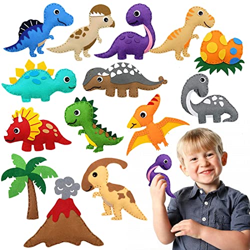 Nähset Kinder Nähset, Dinosaurier Nähen Kinder Set Mein Erstes Nähset Filz Bastelset Kinder Pädagogisches Nähset für Anfänger Jungen Mädchen (14 Stück) von EQLEF