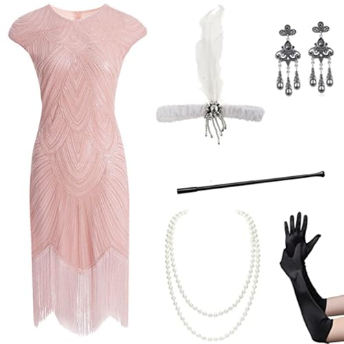 EQWIGKEIT 20er Jahre Kleid Damen, Kostüm 20er Jahre Damen Charleston Kleid Mit 20er Accessoires Set Faschingskostüme Mafia Kostüm Silvester Outfit Flapper Kleid Mit Pailletten Vintage Karneval Kostüm von EQWIGKEIT