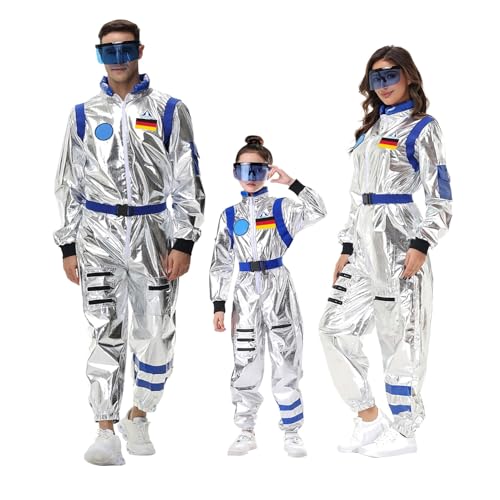 faschingskostüme männer lustig, Astronauten KostüM Familie Set Space Kostüm Silber Paar Raum Uniform Overall Cosplay Space Faschingskostüme Glänzend Karneval Kostüm Family Cosplay Jungen Und Mädchen von EQWIGKEIT