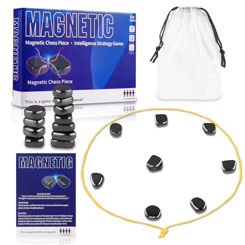 ERBIQ Magnetisches Schachspiel mit Steinen, magnetisches Schachspiel mit Felsen, Magnetspiel mit Schnur, pädagogisches Damespiel für Kinder & Erwachsene, Familientreffen von ERBIQ