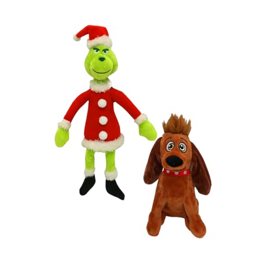 ERDBZCHU Grinch Plüschtier, Weihnachtshund Plüschpuppe, Grüner Elf Grinch Hund Plüschkissen, Kinder (2Stück-b) von ERDBZCHU