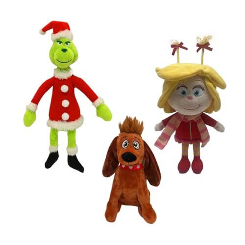 ERDBZCHU Grinch Plüschtier, Weihnachtshund Plüschpuppe, Grüner Elf Grinch Hund Plüschkissen, Kinder (3Stück-b) von ERDBZCHU