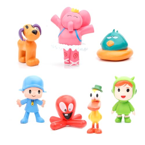 ERDBZCHU Pocoyo Puppe Modell Set, Mini Lula Elefant, Ellie Duck Birdie, Pocoyo Welpe, Kuchen Modell Spielzeug Dekoration (7 Stück) von ERDBZCHU