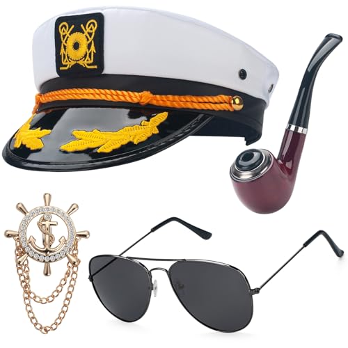 ERDOGLY Kapitänsmütze für Männer Frauen, Matrosenhut Kostümzubehör mit Kapitänsrequisite & Flieger-Sonnenbrille, Marine Yacht Boot Mütze Schiff Rock Party Verkleidung Geschenke von ERDOGLY