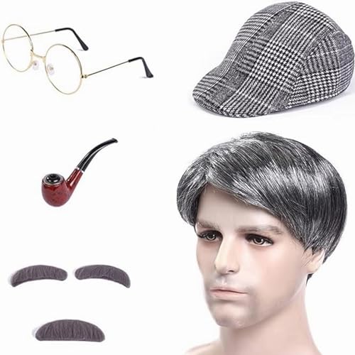 1920er Herren Zubehör, 20er Jahre Herren Accessoires mit Hut Augenbrauen Schnurrbart Brille Spielzeugzigarre, Perücke, 1920er Herren Outfit für Great Gatsby Party Halloween Karneval Fasching Mottoshow von ERFGT