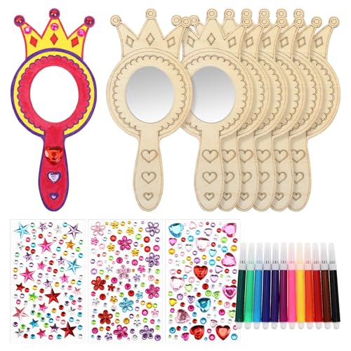 ERINGOGO 1 Satz Holzspielzeug DIY Spiegelmalerei Prinzessin Spiegel Handspiegel Prinzessin Bastelset Prinzessinnenspiegel Für Mädchen Bastelspiegel Kompakte Spiegelmasse Buchsbaum von ERINGOGO