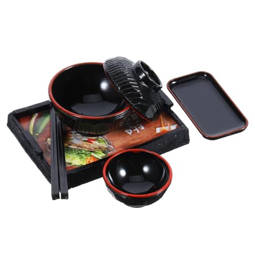 ERINGOGO 1 Satz Mini Japanisches Puppenhaus Kleine Tonne Saugschalen Puppenhausmöbel Essen Für Mädchen Saugplatte Badezimmereimer Mit Deckel Babylöffel Black Plastik von ERINGOGO