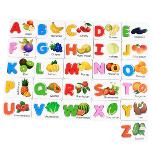 ERINGOGO 1 Satz Obst-gemüse-Puzzle Für Englische Buchstaben Passende Blöcke ABC-Alphabet-buchstabenkarten Briefkarten Für Die Frühe Bildung Hölzern von ERINGOGO