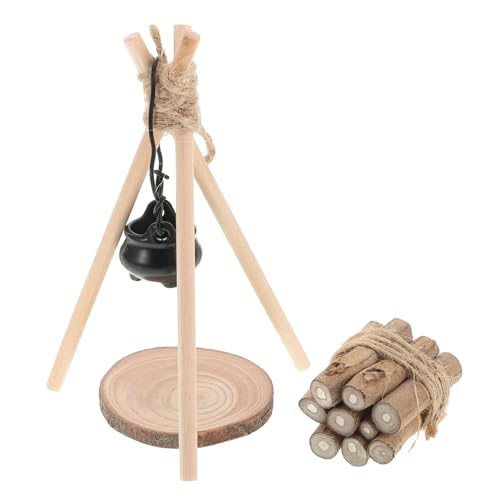 ERINGOGO Mini Camping Szene Brennholz Mini Ornament Kochen Topf Rack für Puppenhaus Zubehör von ERINGOGO