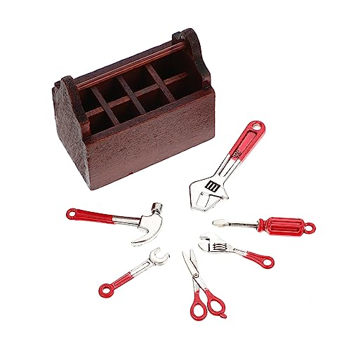 ERINGOGO 1 Satz Puppenhaus-Werkzeuge Mini- -Tool-kit Mini-hausreparaturwerkzeug Miniatursachen Mini- - Miniatur Hausschmuck Miniatur-hausreparaturwerkzeug Rot Hölzern von ERINGOGO