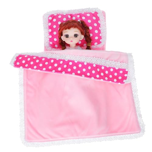 ERINGOGO 1 Satz Puppenhausbettwäsche Puppenhauszubehör Bett Matratze Puppenbettwäschezubehör Minibett Für Puppen Miniatur-puppenstubenbett Puppendecke Puppentröster Puppenhaus-Teppich Stoff von ERINGOGO