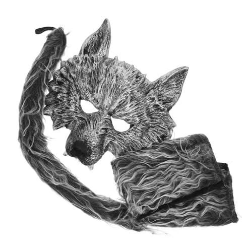 ERINGOGO 1 Satz Werwolf-Anzug halloween dekoration Werwolf-Kostümset Deutsche Werwolf-Bekleidungsmarke pelziges Kostüm Wolfsmasken Hund Fuchs Festival-Handschuhe Festivalschwanz Samt Silver von ERINGOGO