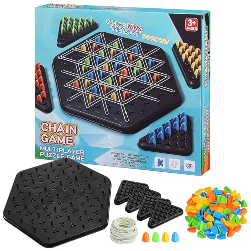 ERINGOGO 1 Set Ketten-Dreieck-Schachspiel Strategisches Dreieck-Schach-Brettspiel Für Kinder Und Erwachsene Familienabend Mehrspieler-Gummibandspiel Für 2–4 Spieler von ERINGOGO