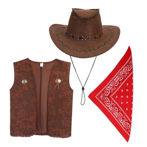 ERINGOGO 1 Set Kinder Cowboy Outfit Kinder Western Outfit Kinder Cowgirl Kostüm Cowboy Cosplay Kostüm Kinder Cowboy Hut Cowboy Rollenspielkostüm Cowboy Weste Cowboy Kostüm Für von ERINGOGO