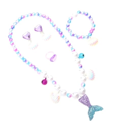 ERINGOGO 1 Set Kinder Halskette Einhorn Anhänger Halskette Meerjungfrau Ohrringe Perlenkette Perlenohrring Ohrschmuck Mädchen Einhorn Armbänder Perlenkette Halsanhänger Kunststoff von ERINGOGO