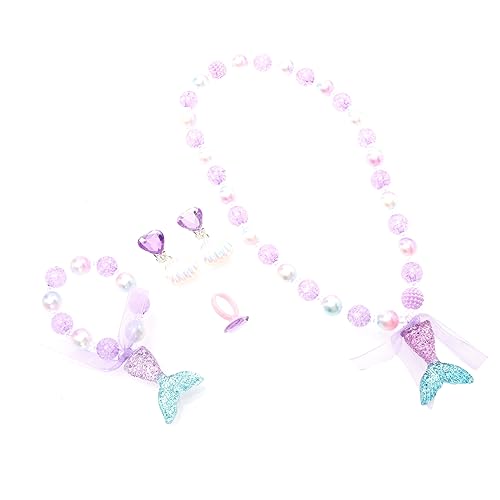 ERINGOGO 1 Set Kinder Halskette Schmuck Für Mädchen Halsanhänger Regenbogen Anhänger Halskette Perlenkette Mädchen Prinzessin Halskette Armband Ohrringe Strandarmbänder Ohrringe von ERINGOGO