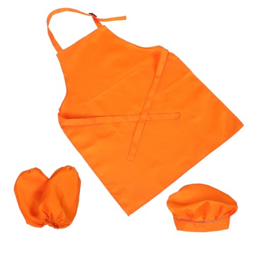 ERINGOGO 1 Set Kinderschürze Kinderschürzen Mützen Kleinkinderschürze Kochschürze Für Kinderküchenbedarf Kochbedarf Kochbekleidung Schürze Zum Malen Orange Polyester von ERINGOGO