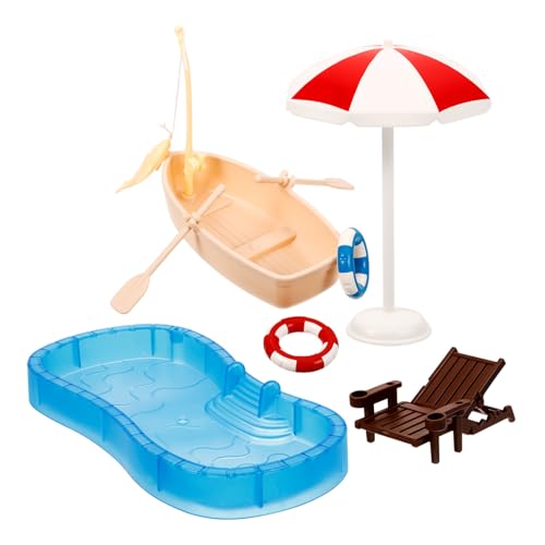 ERINGOGO 1 Set Miniatur Doll House DIY Mini House Miniature Beach Stuhl | Boot & Oar | Schwimmkreis | Schwimmbad | Parasolmodelle von ERINGOGO