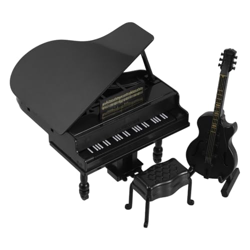 ERINGOGO 1 Set Miniatur-Puppenhaus-Klavier Und Gitarren-Set. Mini-Flügel Im Maßstab 1:12 Mit Hocker Miniatur-Gitarrenmodell Für Puppenhaus-Dekorationszubehör von ERINGOGO