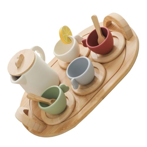 ERINGOGO 1 Set Nachmittagstee Mini Kinderspielzeug Teekannen Für Kleinkinder Teezeit Spielset Kinderspielzeug Geschirr Holz Teegeschirr Für Kleinkinder Miniatur von ERINGOGO