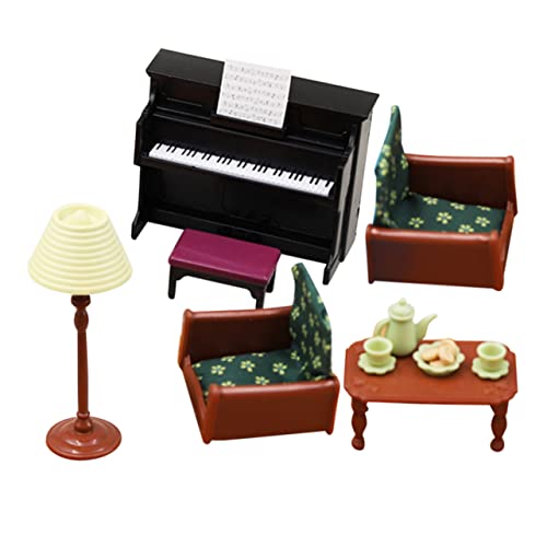 ERINGOGO 1 Set Sofa Klavier Teeservice Kindersofa Mikrolandschaftsmöbel Miniatur Musikinstrument Möbelzubehör Stehlampe Sofas Mini Lebensmittelspielzeug Mini Kindercouch Kunststoff von ERINGOGO