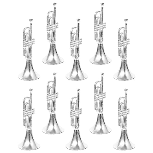 ERINGOGO 10 Stück Musikinstrumentenmodell Figur Girlande Posaune Musical Mini House Decor Trompetenverzierung Mini-Trompete Mini-Instrumentenschmuck Trompetenhandwerk Plastik Silver von ERINGOGO