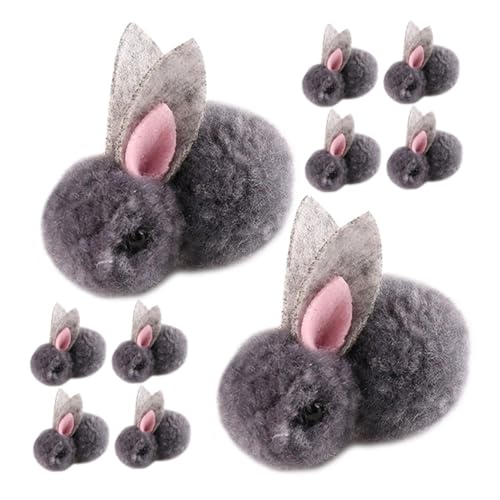 ERINGOGO 10 Stück Plüsch Häschen Hasenpuppe Selber Machen Bastelt Stirnband-Kaninchen-Ornament Kaninchen Selber Machen Mini-plüschkaninchen Hut- Kleidungszubehör DIY-verzierung Grey von ERINGOGO