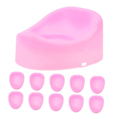 ERINGOGO 10 Stück Puppentoilette Puppenhaus Puppenaugen Spielzeuge Mini-basteldekore Kleine Hausmöbel Puppenbadezimmermöbel Zubehör Für Miniaturpuppen Rosa Plastik von ERINGOGO