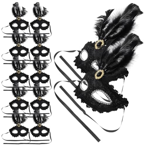 ERINGOGO 12 Stück Halbmasken Masquerade Kostüm Gesichter Wimperntusche Schutzmaske halloween masken halloweenmaske Kostüm Party Maske Festival-Masken für Erwachsene Plastik Black von ERINGOGO