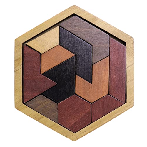 ERINGOGO 12-Teilige Sechseck-Tangram-Puzzles Holzpuzzlespiele Gehirn-Lernpuzzles Für Kinder von ERINGOGO