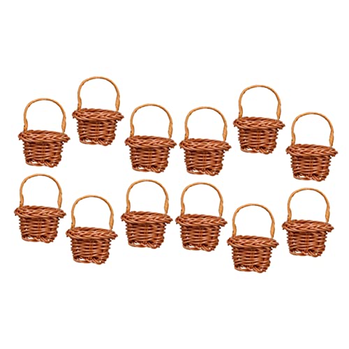 ERINGOGO 12St Gewobener Korb ablagekörbe kühlkorb einkaufskorb Storage Baskets Miniaturkorb wohnraumdeko geflochtene Körbe Mini-Leinwandkörbe Kleiner Blumenkorb Puppenhaus-Mini-Korb Plastik von ERINGOGO