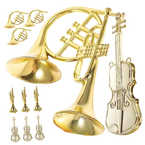 ERINGOGO 12St Musikinstrumentenmodell Weihnachtszimmerdekoration Trompetenkuchendekorationen Mini-Trompete Weihnachts Party weihnachtsbaumdeko Plastiktrompete Miniatur-Geigenornament Golden von ERINGOGO