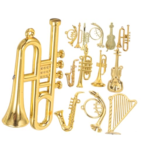 ERINGOGO 14st Kleiner Musikinstrumentenanhänger Mini-weihnachtsschmuck Weihnachtliche Gitarrenverzierungen Weihnachtsschmuck Saxophon Puppenhaus-miniaturinstrument Ornamente Golden Acryl von ERINGOGO