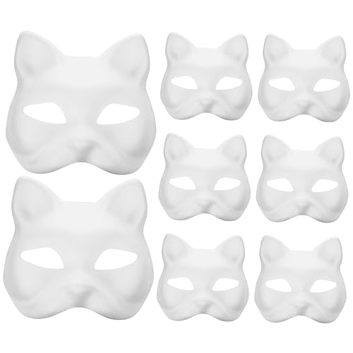 ERINGOGO 16 Stück Blanko Masken Aus Zellstoff Halloween Maskerade Requisiten Katze Zum Dekorieren Von Katzenkostümen Für Erwachsene DIY Katzenmasken Bastelmaterial Maskenmasken Für von ERINGOGO